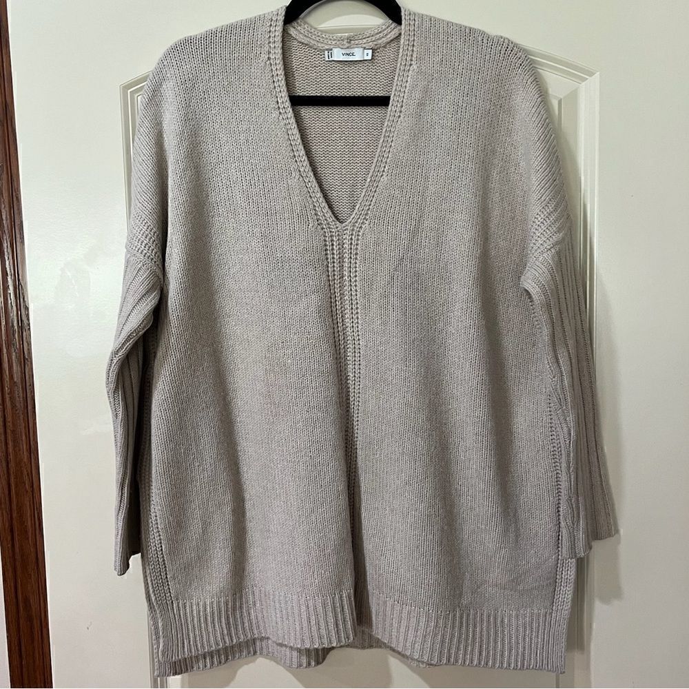 VINCE V-Neck Yak/Wool Blend Sweater Cream/Light Brown  Oatmeal Women's Size XS